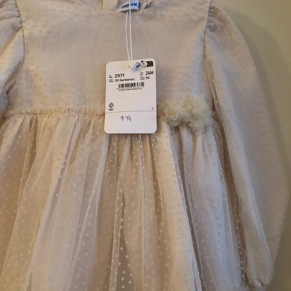 NWT - Mayoral Baby Toddler Girl Tulle Dress Cream - Picture 9 of 11